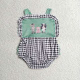 SR3866 Farm Animals Green Baby Girls Romper
