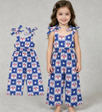 SR3875 4th of July USA Flag Bows Girl's Jumpsuit