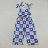 SR3875 4th of July USA Flag Bows Girl's Jumpsuit