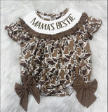 Preorder Samples SR3888 Embroidery MAMA'S Bestie Camo Brown Baby Girls Romper