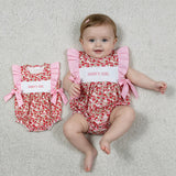 SR3940 Embroidery Daddy's Girl Flower Pink Baby Girls Romper