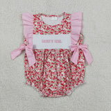 SR3940 Embroidery Daddy's Girl Flower Pink Baby Girls Romper