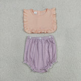 SR3941 Purple Pink Stripe Bibs Baby Girls Romper
