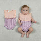 SR3941 Purple Pink Stripe Bibs Baby Girls Romper