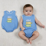 SR4005 Embroidery Fish Blue Color Baby Boys Romper