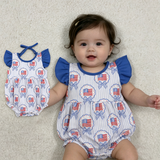 SR4029 4th of July USA Flag Bows Baby Girls Romper