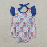 SR4029 4th of July USA Flag Bows Baby Girls Romper