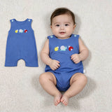 SR4036 Embroidery Snails Insects Blue Color Baby Boys Romper