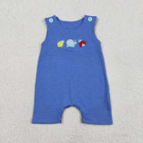 SR4036 Embroidery Snails Insects Blue Color Baby Boys Romper