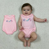 SR4037 Embroidery Snails Insects Pink Baby Girls Romper