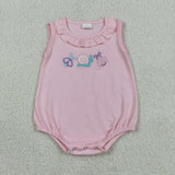 SR4037 Embroidery Snails Insects Pink Baby Girls Romper