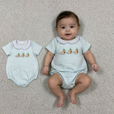 SR4081 Embroidery Mallard Ducks Green Baby Boys Romper