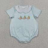 SR4081 Embroidery Mallard Ducks Green Baby Boys Romper