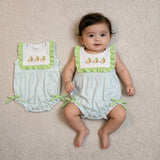 SR4082 Embroidery Mallard Ducks Green Baby Girls Romper
