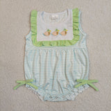 SR4082 Embroidery Mallard Ducks Green Baby Girls Romper