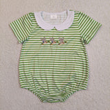 SR4083 Embroidery Mallard Ducks Green Stripe Baby Boys Romper