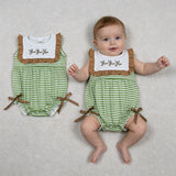 SR4084 Embroidery Mallard Ducks Green Stripe Baby Girls Romper