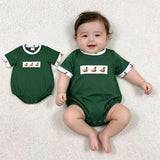 SR4092 Embroidery Mallard Ducks Green Baby Boys Romper