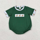 SR4092 Embroidery Mallard Ducks Green Baby Boys Romper