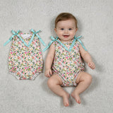 SR4111 Flower Bows Mint Baby Girls Romper