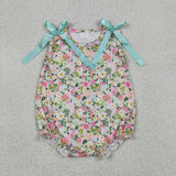 SR4111 Flower Bows Mint Baby Girls Romper