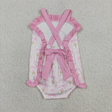 SR4112 Flower Bows Pink Baby Girls Romper