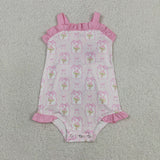 SR4112 Flower Bows Pink Baby Girls Romper