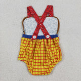 SR4114 Cartoon Cow Yellow Plaid Baby Boys Romper