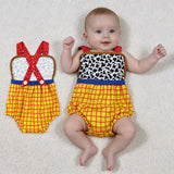 SR4114 Cartoon Cow Yellow Plaid Baby Boys Romper