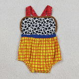 SR4114 Cartoon Cow Yellow Plaid Baby Boys Romper