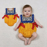 SR4115 Cartoon Cow Yellow Plaid Baby Girls Romper
