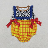 SR4115 Cartoon Cow Yellow Plaid Baby Girls Romper