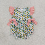 SR4125 Flower Big Bows Baby Girls Romper