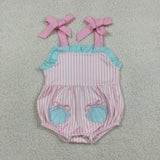 SR4127 Embroidery Scallop Shell Pink Cute Baby Girls Romper