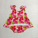 SR4134 Strawberry Bows Pink Skirt Baby Girls Romper Dress