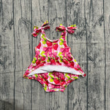 Preorder Samples SR4134 Strawberry Bows Pink Baby Girls Romper Dress