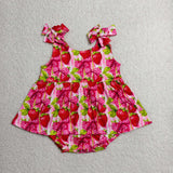 SR4134 Strawberry Bows Pink Skirt Baby Girls Romper Dress