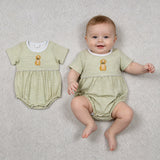 SR4140 Embroidery Dog Green Stripe Baby Boys Romper