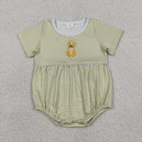 SR4140 Embroidery Dog Green Stripe Baby Boys Romper