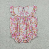 SR4142 Smocked I LOVE DAD Flower Floral Baby Girls Romper