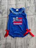 Preorder Samples SR4152 Embroidery 4th of July Bows USA Flag Baby Girls Romper