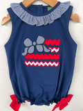 Preorder Samples SR4152 Embroidery 4th of July Bows USA Flag Baby Girls Romper
