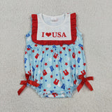 SR4154 I LOVE USA Star Baby Girls Romper