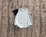 Preorder Samples SR4158 Solid Blue Color Baby Girls Romper