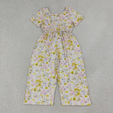 SR4196 Flower Floral Yellow Wide-leg Girl's Jumpsuit