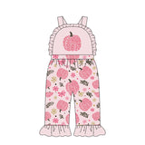 Preorder MOQ 5 Pcs Each Style Fall Pumpkin Bows Girls Jumpsuit
