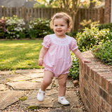 SR4230 Smocked Baby Sister Pink Plaid Baby Girls Romper