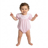 SR4230 Smocked Baby Sister Pink Plaid Baby Girls Romper