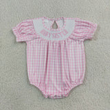 SR4230 Smocked Baby Sister Pink Plaid Baby Girls Romper