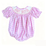 Preorder Samples SR4230 Smocked Baby Sister Pink Plaid Baby Girls Romper